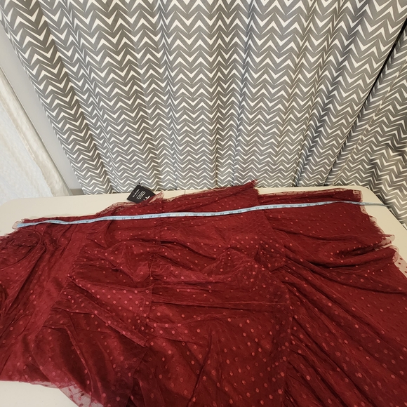 NWT Lulu's Sweetheart Style Burgundy Polka Dot Bustier Tiered Midi Dress Size L - Picture 15 of 16